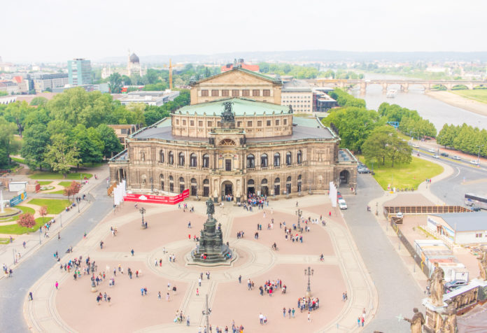 Aerial view of an old church in Dresden, Germany