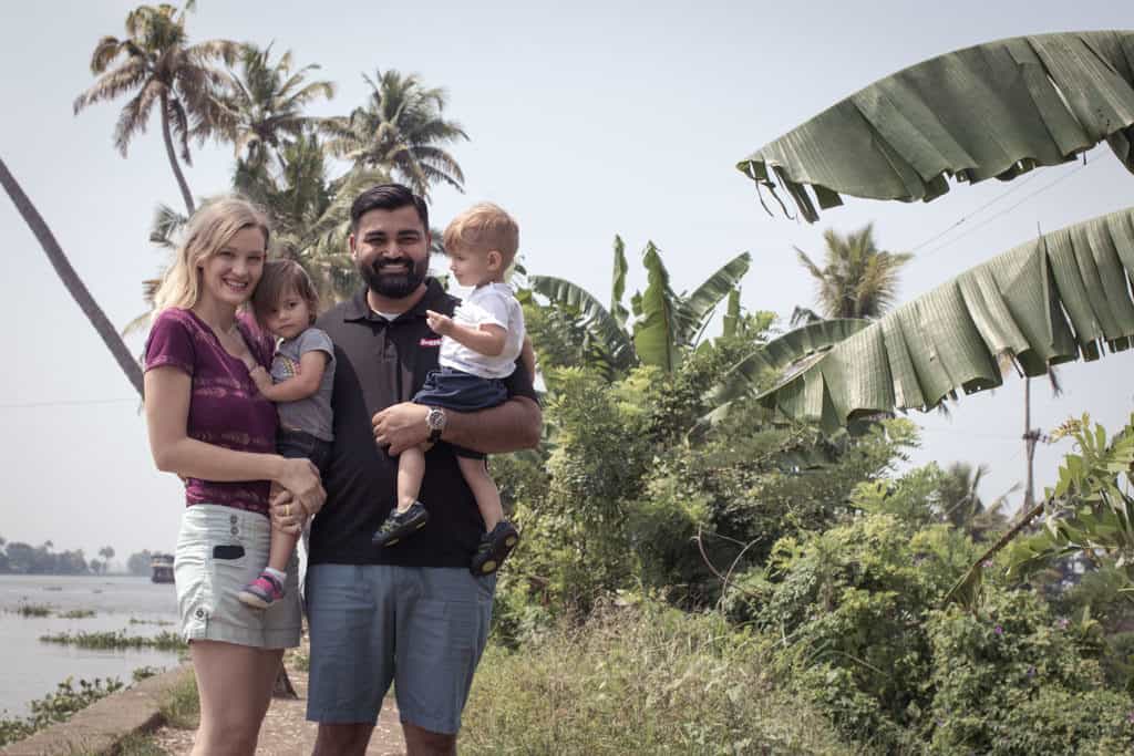 Family of four in shorts in Kerala. What to wear in India.
